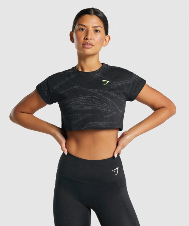 Sudaderas Gymshark Zone Graphic Crop Negras Gris | XWDlzWqrJFM